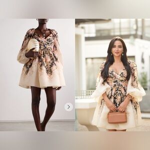 NWT AU2 Zimmermann Floral Linen & Silk Long-Sleeve Minidress